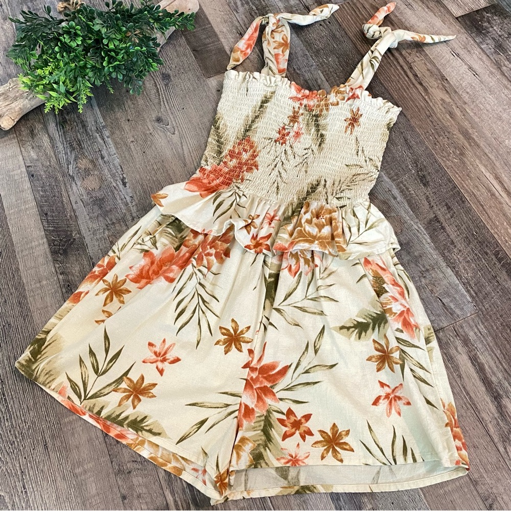 BILLABONG Floral Cotton/Rayon/Flax Tie Top Romper Size Medium
